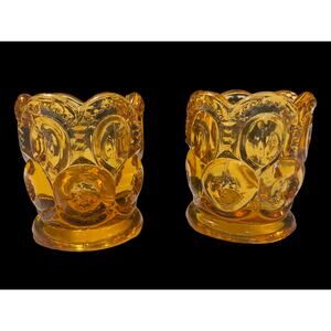 Vintage LE Smith Amber Moon and Stars Toothpick Holder Lot of 2 EUC